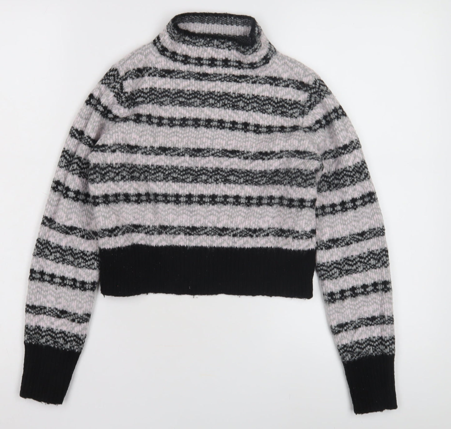 Topshop Women's Black Striped Mock Neck Pullover Jumper, Size 8