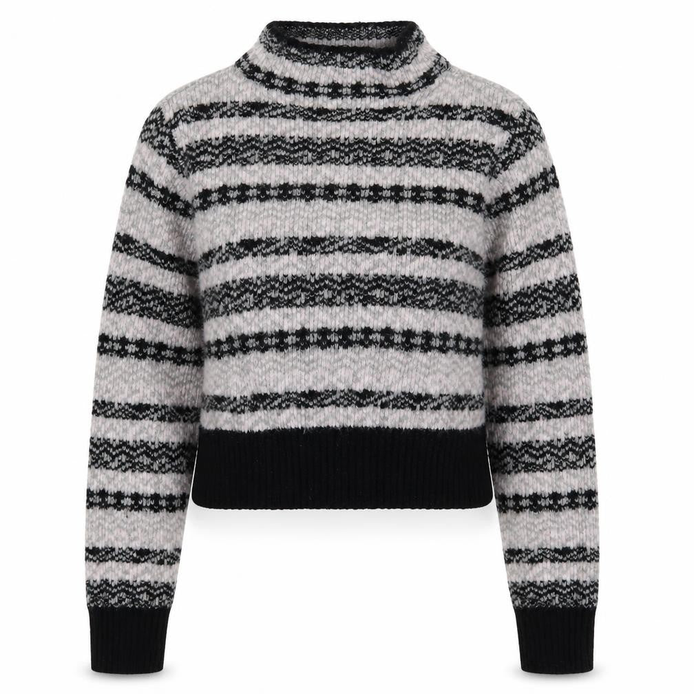 Topshop Women's Black Striped Mock Neck Pullover Jumper, Size 8