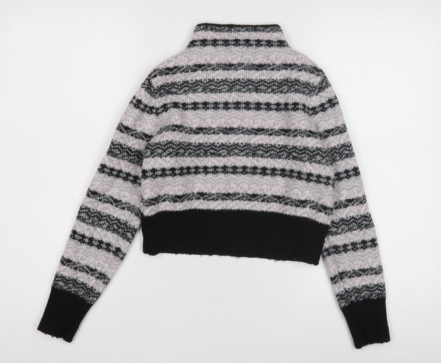Topshop Women's Black Striped Mock Neck Pullover Jumper, Size 8