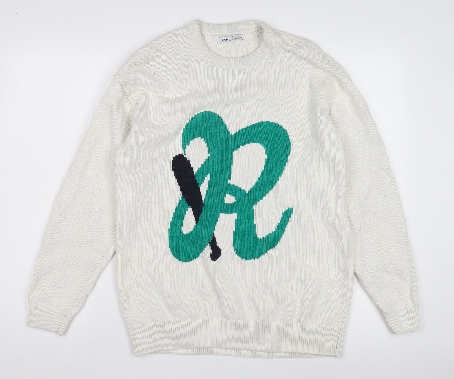 Zara Women's White Cotton Pullover Jumper Size 12