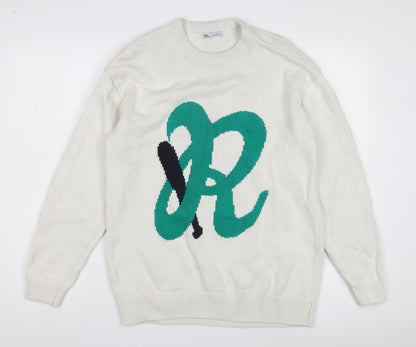Zara Women's White Cotton Pullover Jumper Size 12