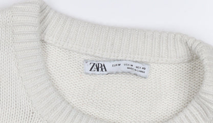 Zara Women's White Cotton Pullover Jumper Size 12