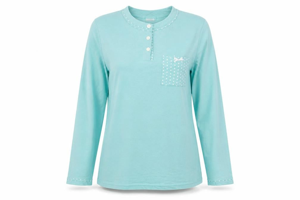 Damart Women's Blue Polka Dot Henley Night Shirt