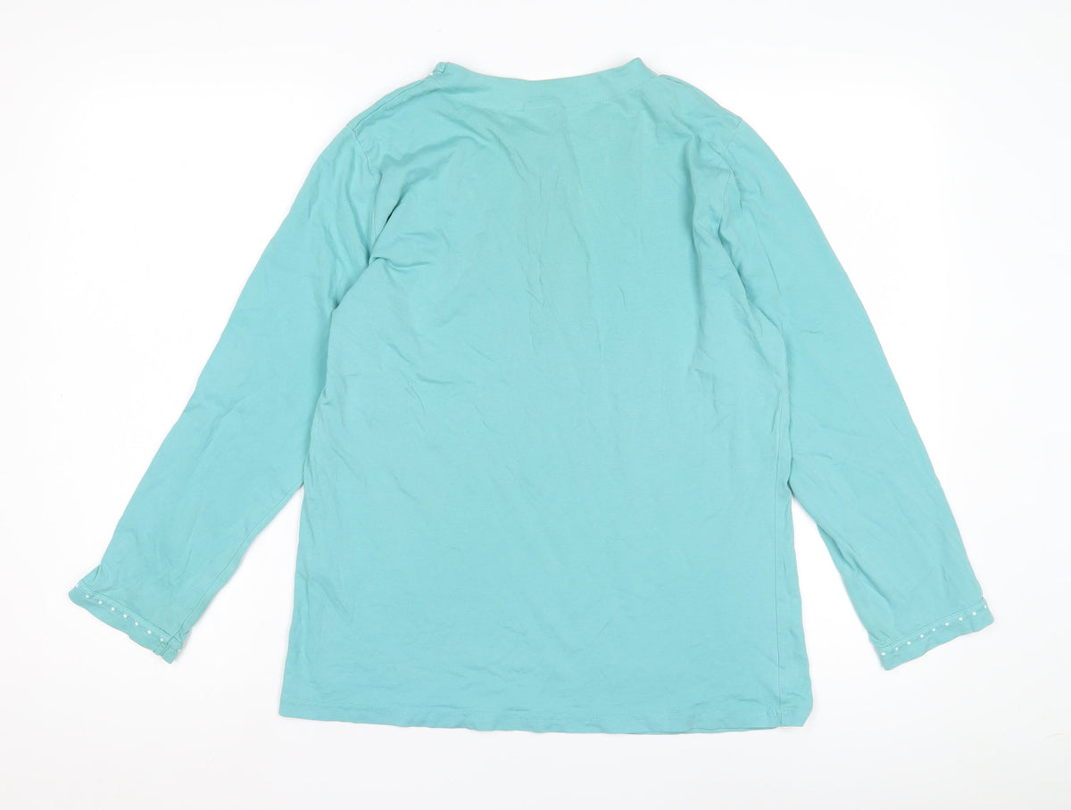 Damart Women's Blue Polka Dot Henley Night Shirt