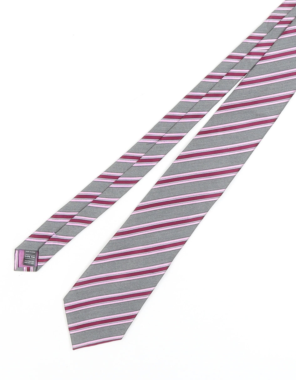 Marks & Spencer Men's Pink Striped Silk Tie One Size