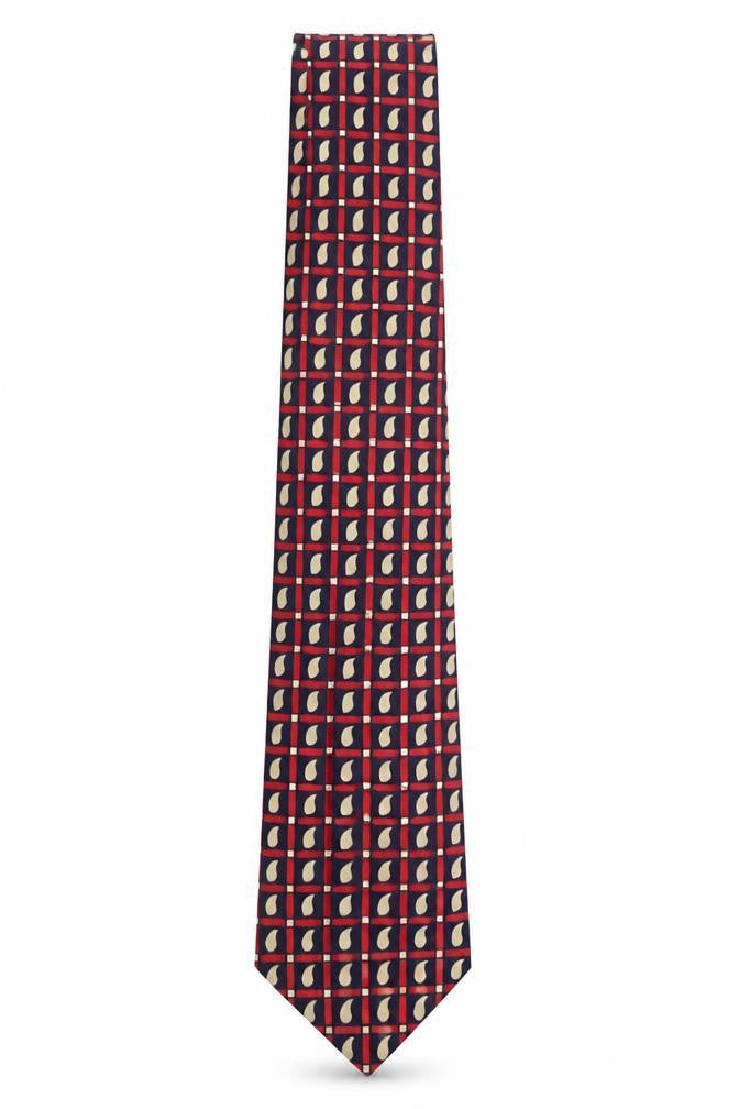 Vinc Coina Men's Red & Blue Geometric Silk Tie