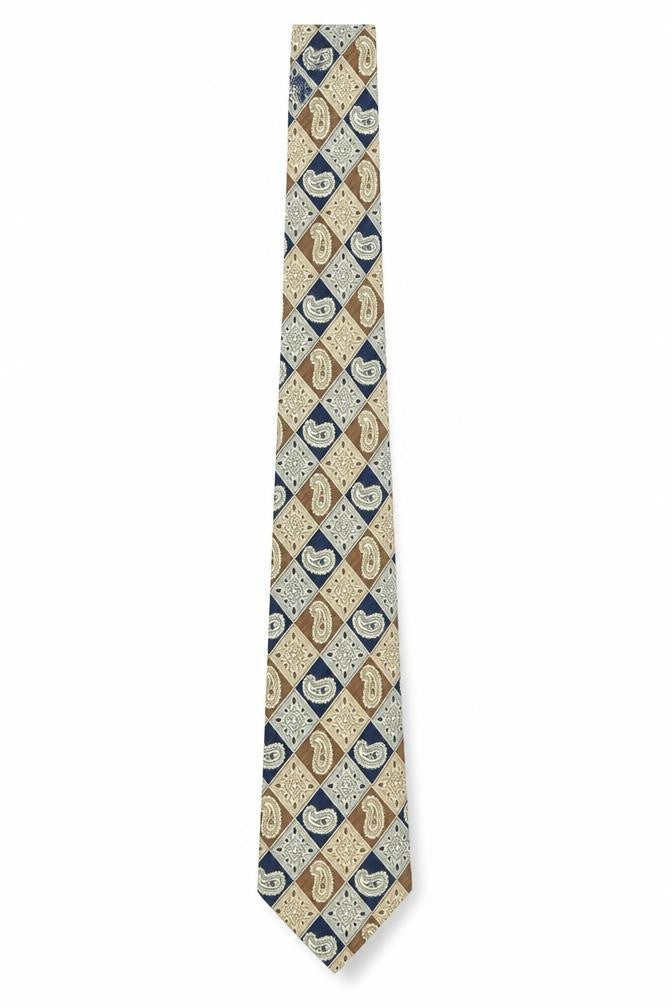 Jacques Estier Men's Beige Blue Paisley Polyester Tie