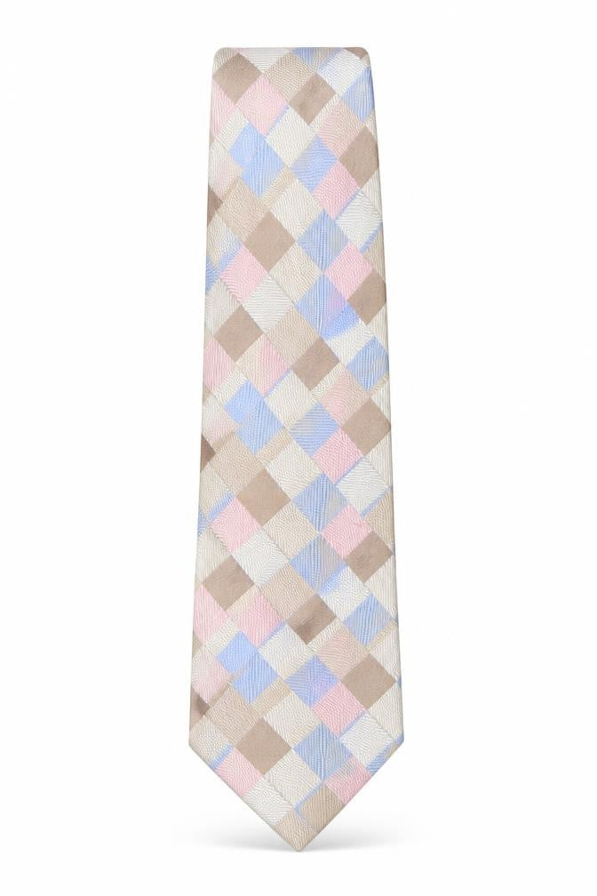 Michaelis Men's Plaid Silk Tie in Beige, Blue, Pink