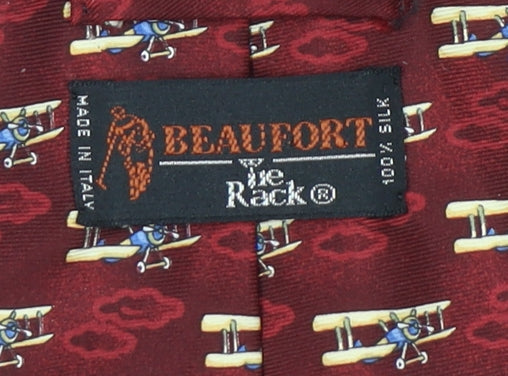 Beaufort Men's Red Silk Aeroplane Print Tie