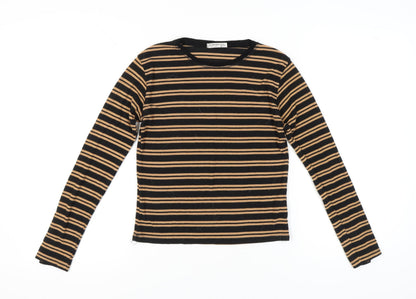 Stradivarius Women's L Black Striped Basic Knit T-Shirt