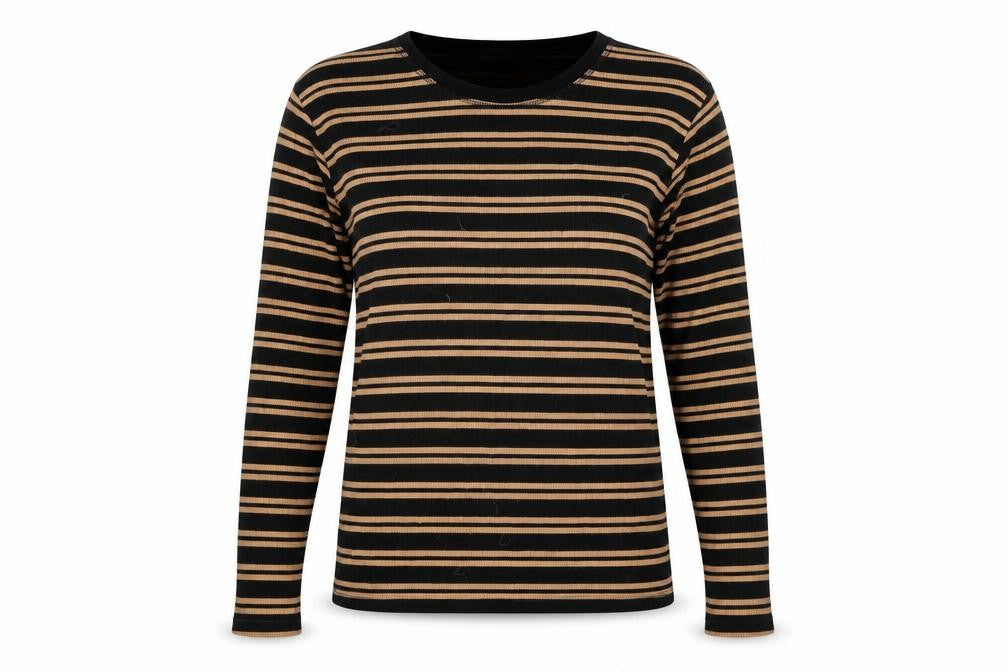 Stradivarius Women's L Black Striped Basic Knit T-Shirt
