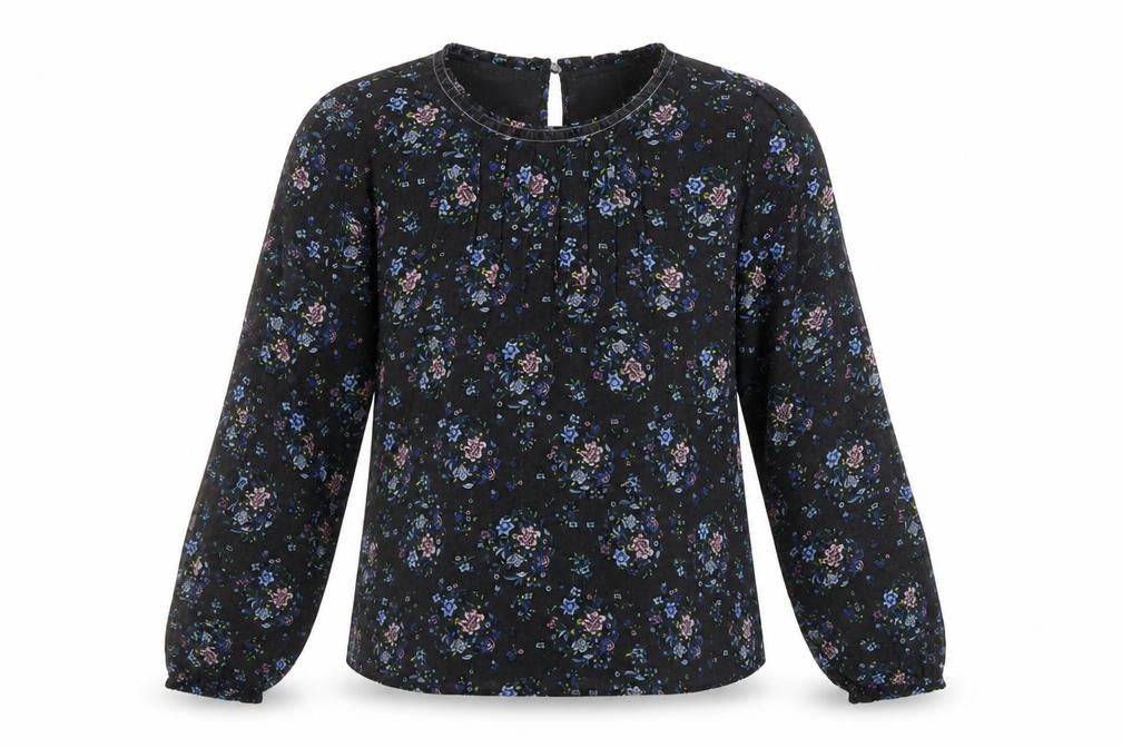 LOFT Women's Black Floral Blouse, Size M