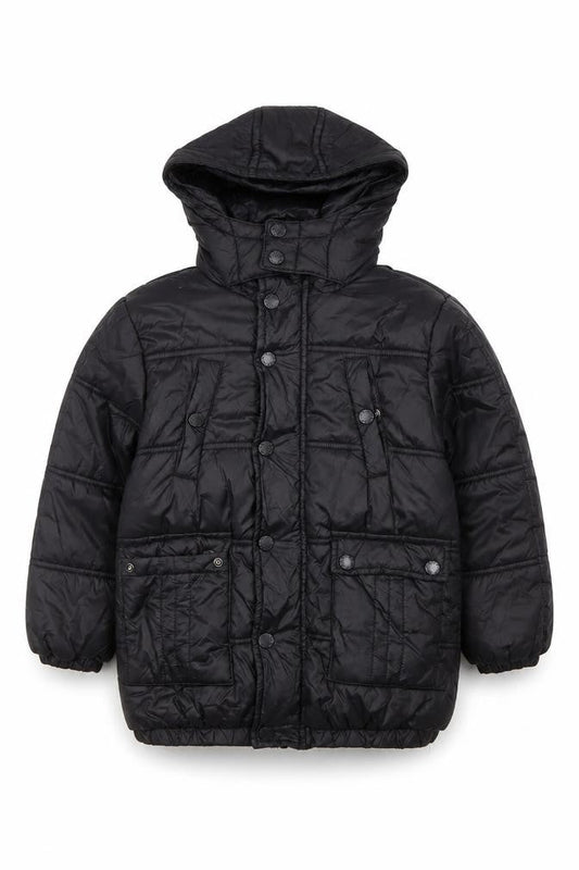 Front view of Firetrap Black boys’ puffer jacket 4-5 years - hooded & lined