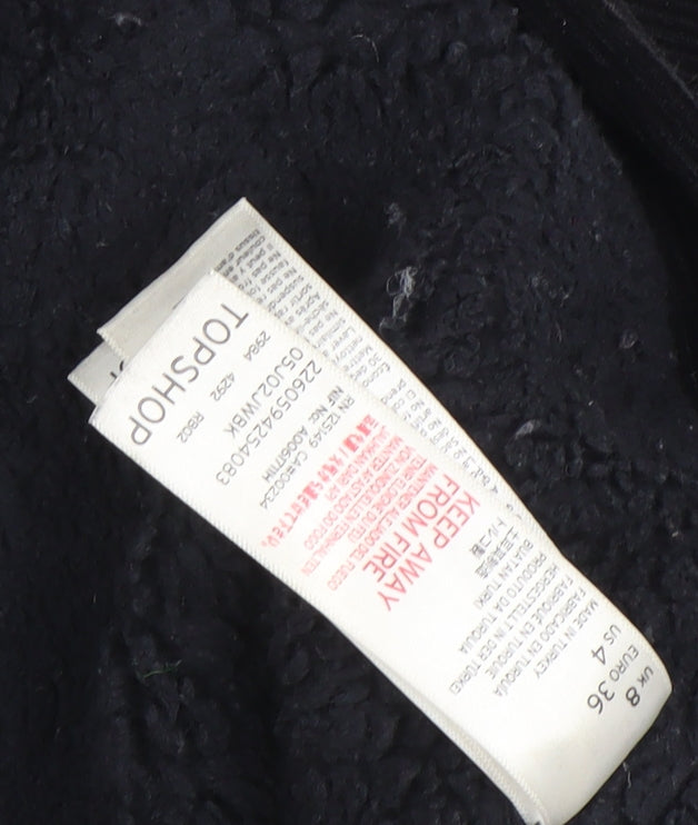 Topshop Women's Black Cotton Bomber Jacket, Size 8