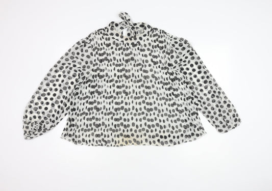 River Island Women's White Polka Dot Tunic Blouse Size 14