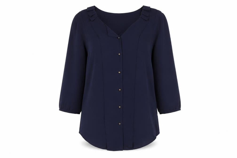 Marks & Spencer Women's Navy Blouse, UK 8, Button Accents
