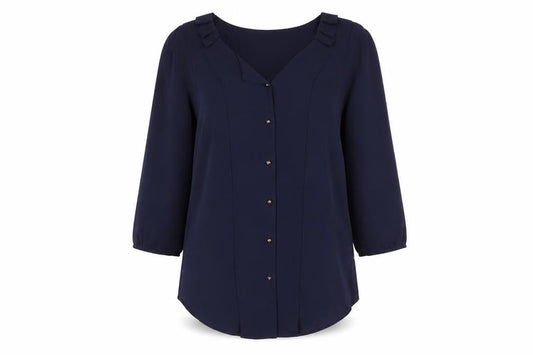 Marks & Spencer Women's Navy Blouse, UK 8, Button Accents