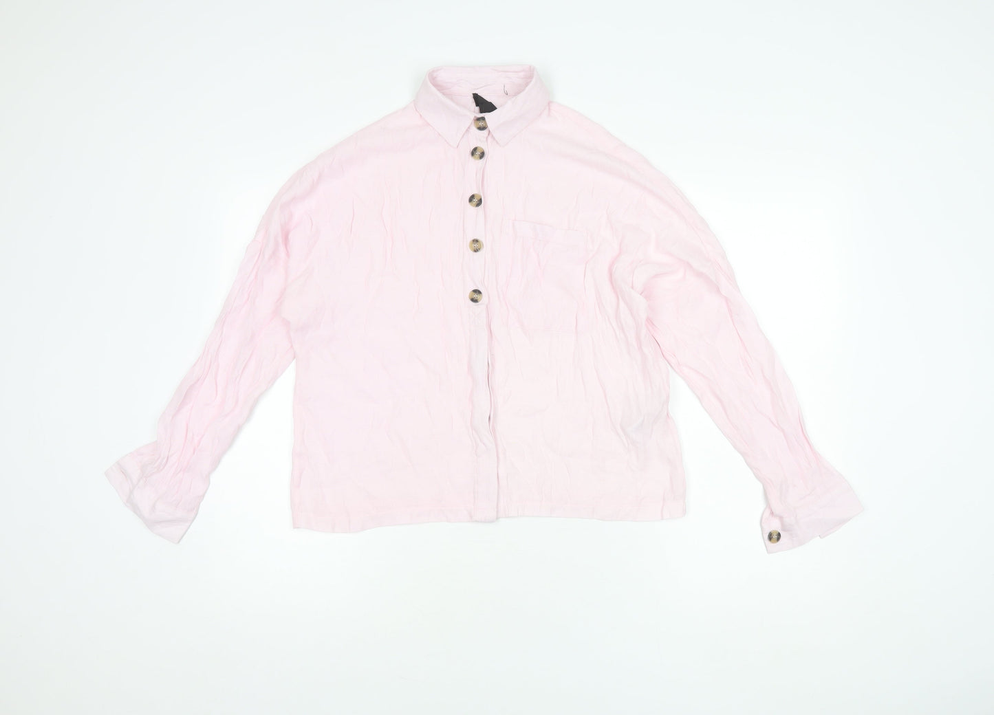 Topshop Women's Pink Button-Up Collared Shirt, Size 6