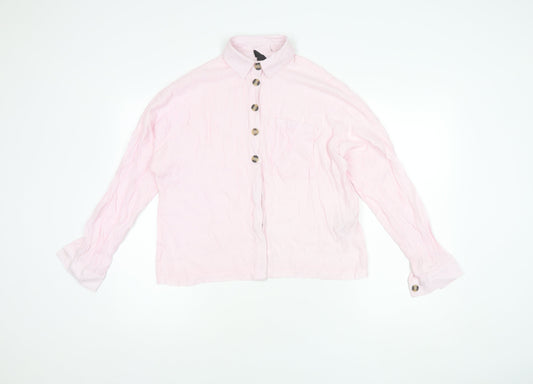 Topshop Women's Pink Button-Up Collared Shirt, Size 6