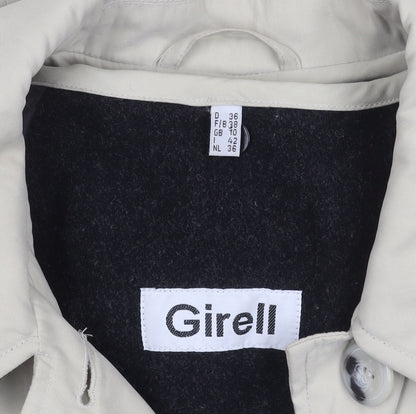 Brand and care label for Girell women’s beige overcoat, size UK 36, button closure