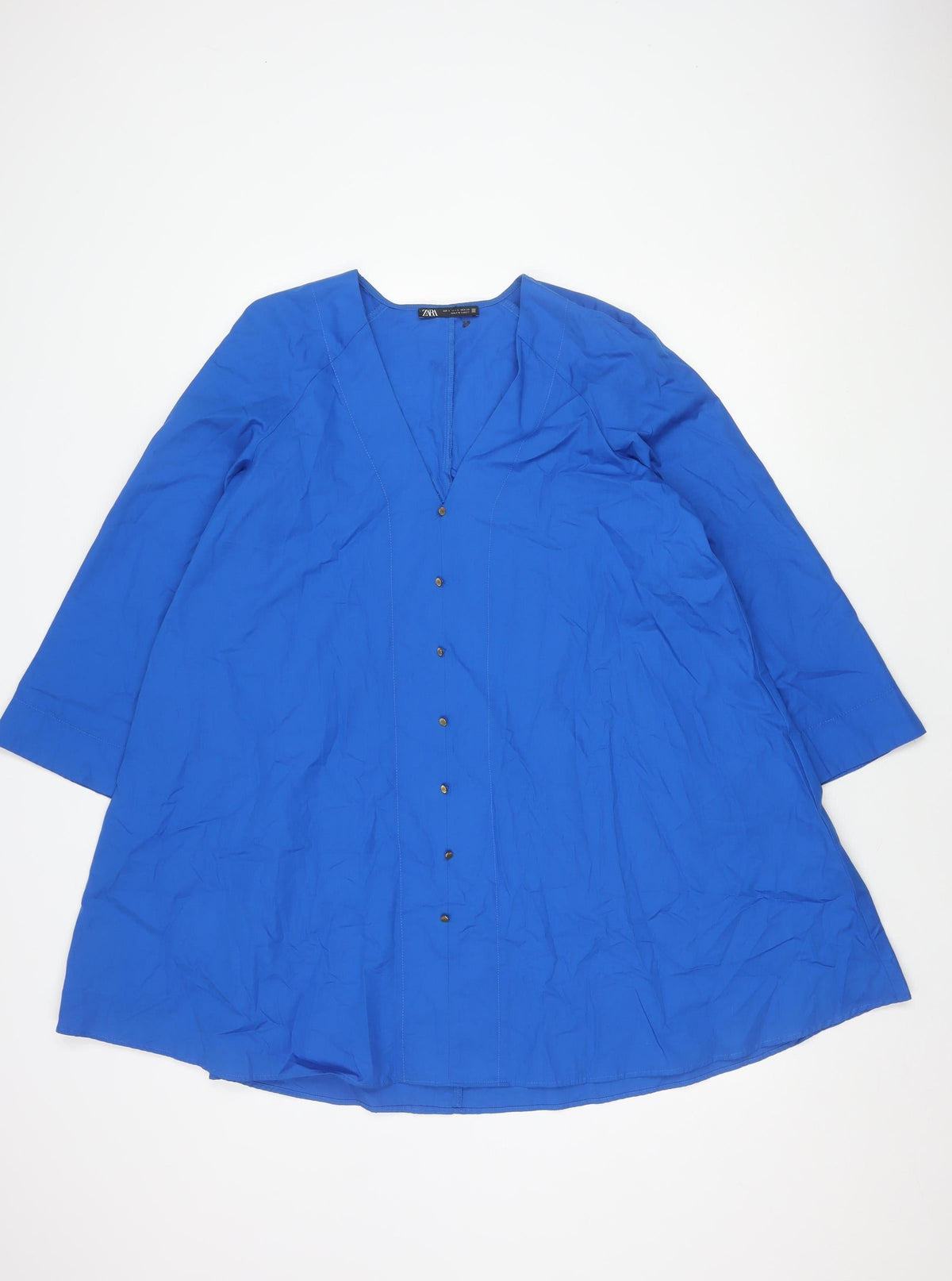 Zara Women's Blue Cotton V-Neck Shirt Dress