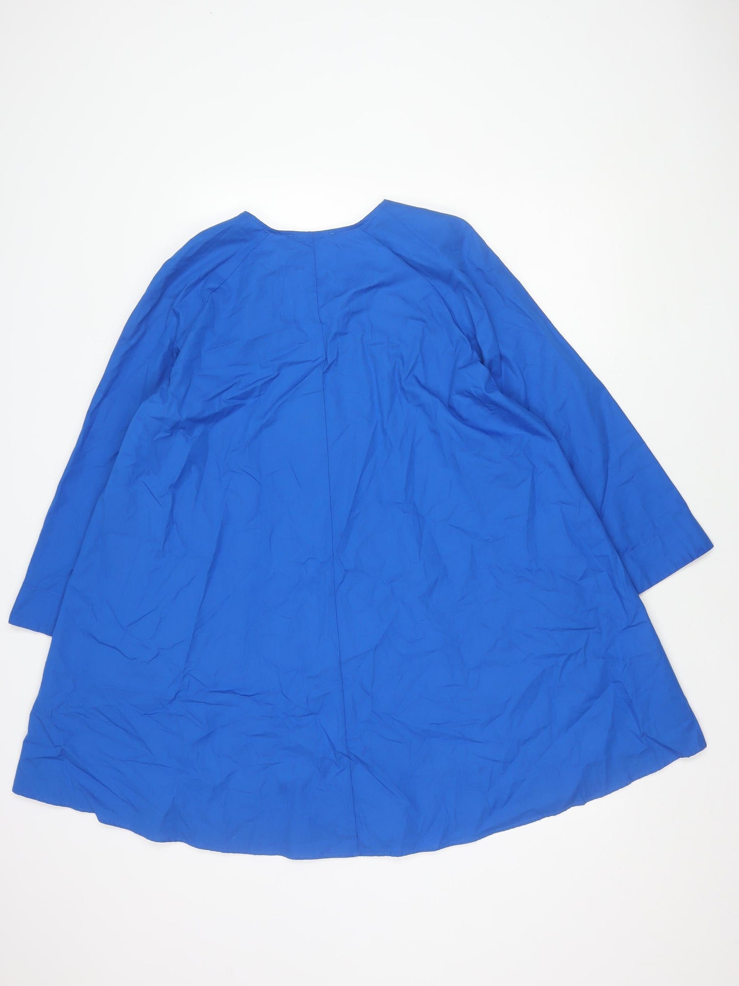 Zara Women's Blue Cotton V-Neck Shirt Dress