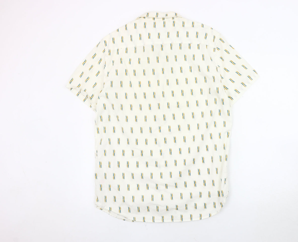 New Look Men's Ivory Geometric Button-Up Shirt M