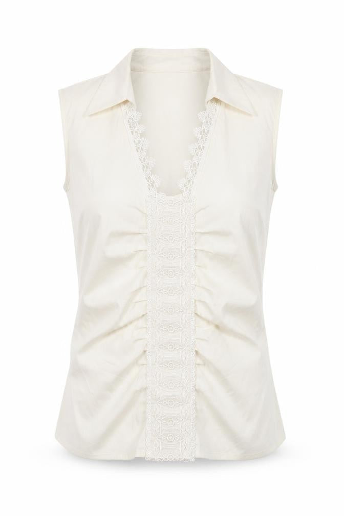 Jota Mas Ge Ivory Blouse, Women, Size 4, Lace Accents