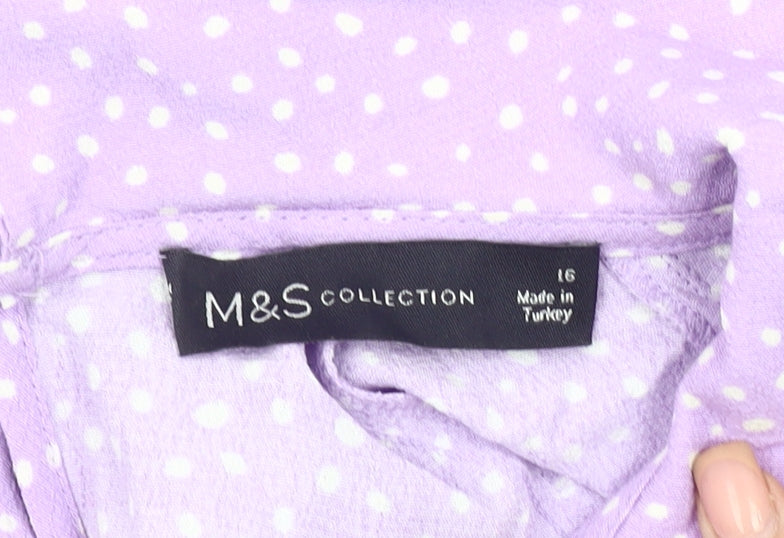 Marks and Spencer Women's Purple Polka Dot Top Size 16
