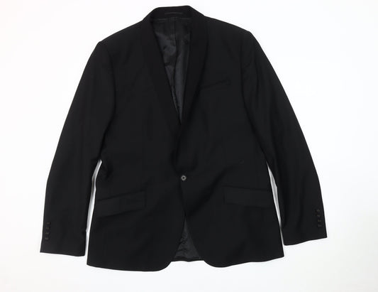 River Island Men's Black Blazer 44 Formal Shawl Lapel