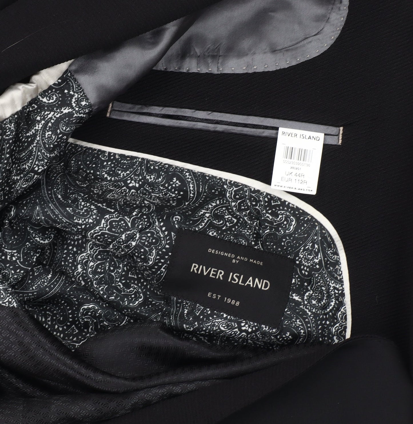 River Island Men's Black Blazer 44 Formal Shawl Lapel