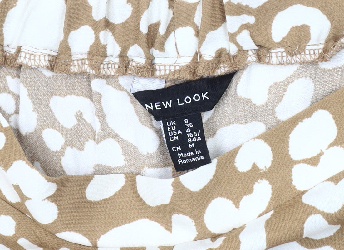 New Look Women's Beige Wide-Leg Animal Print Trousers