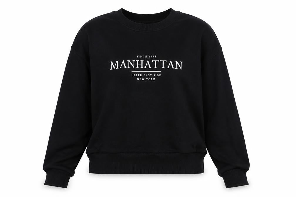 Bershka Women's Black Logo Sweatshirt, Size S, Crew Neck