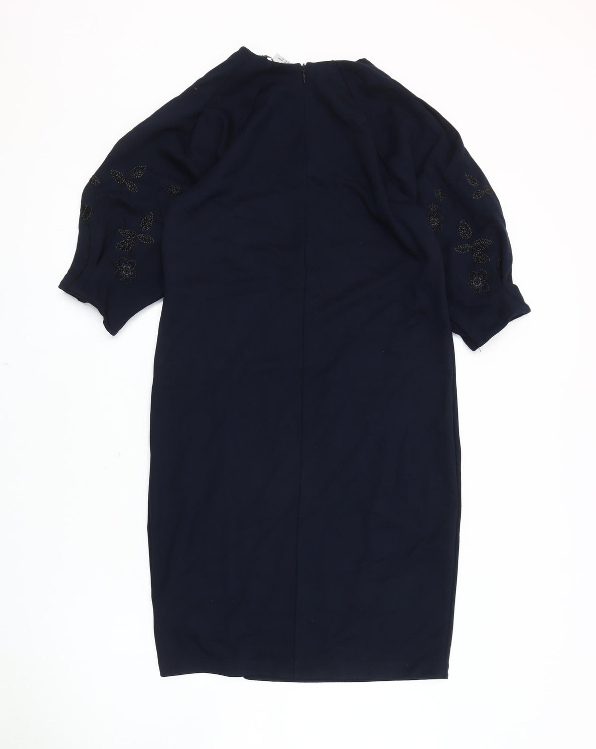 H&M Women's Blue Embroidered Dress, Size S, 3/4 Balloon Sleeve