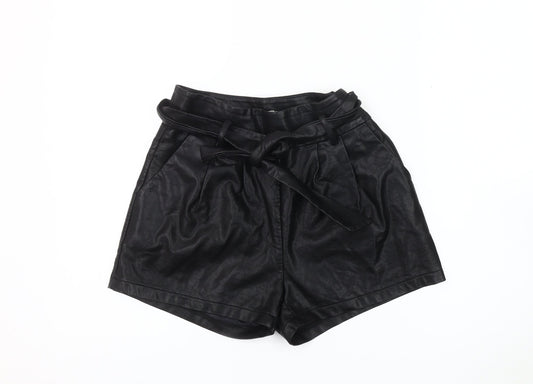 Vera & Lucy Women's Black Faux Leather Paperbag Shorts XS