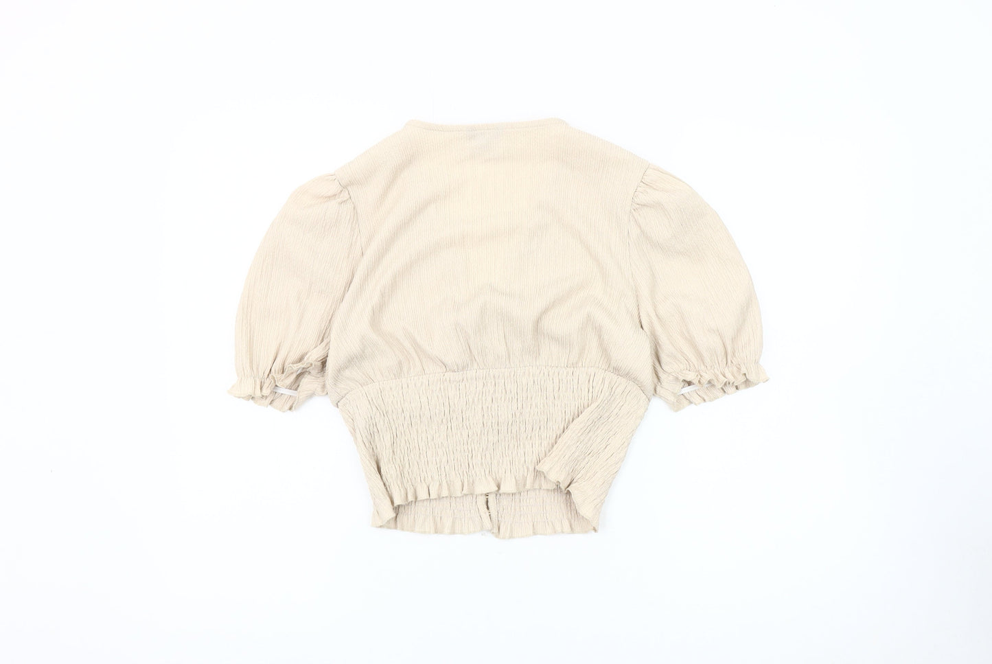 Monki Women's Beige Blouse - Size M with Puff Sleeves