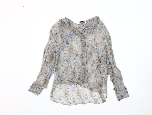 Zara Women's Blue Floral Tunic Blouse Size S