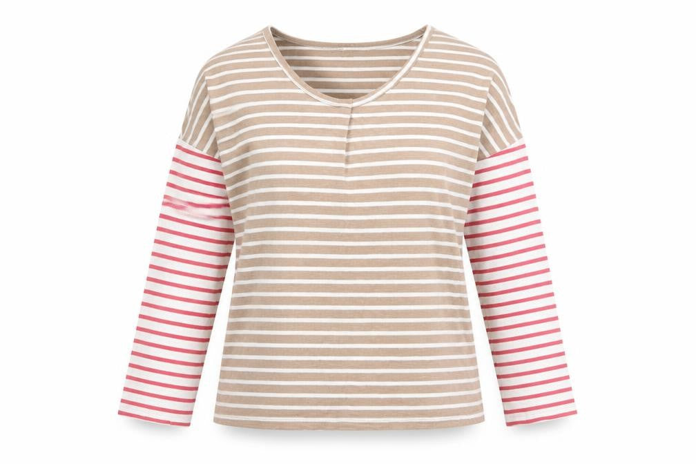 White Stuff Women's Beige Striped T-Shirt Size 8