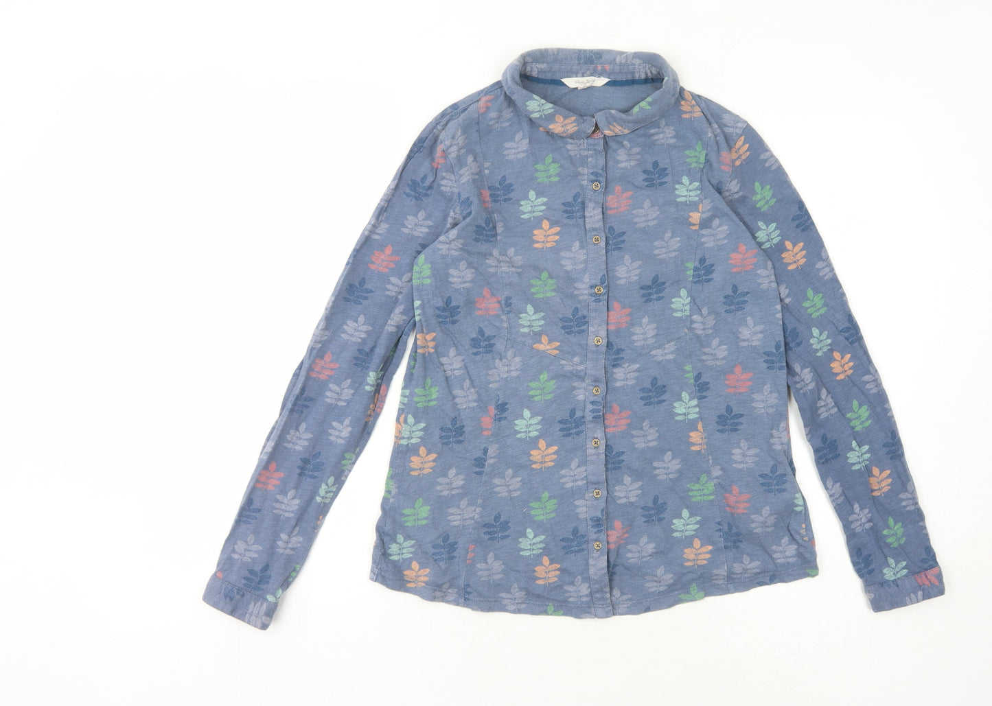 White Stuff Women's Blue Floral Button-Up Shirt Size 8
