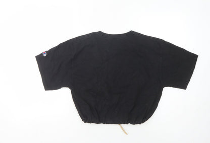 Champion Womens Black Cropped T-Shirt, Size M