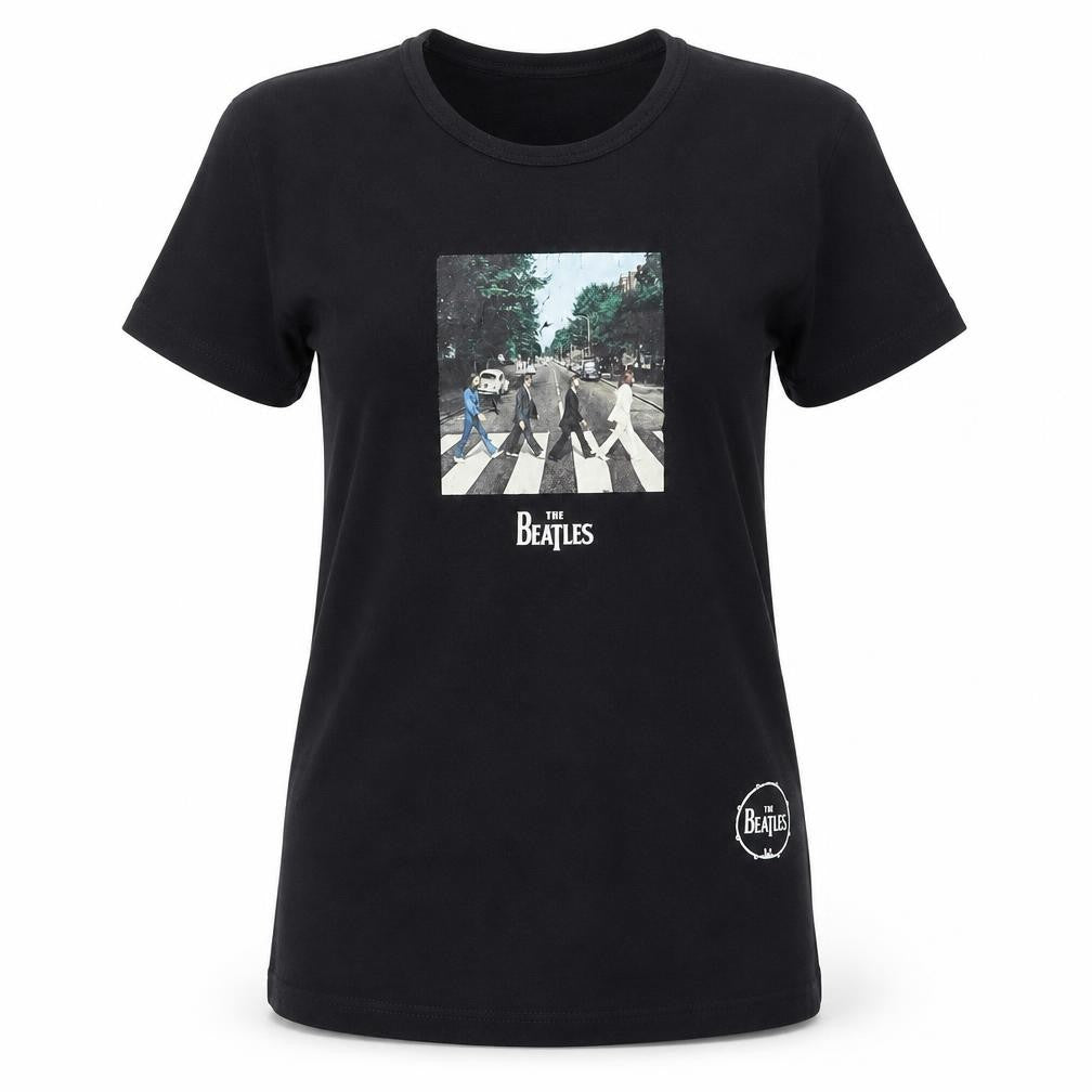 The Beatles Women's Black Slim Fit T-Shirt, Size UK 8/10