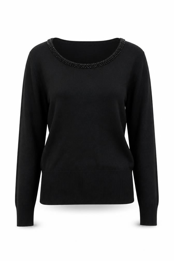 John Lewis Women's Medium Black Beaded Pullover