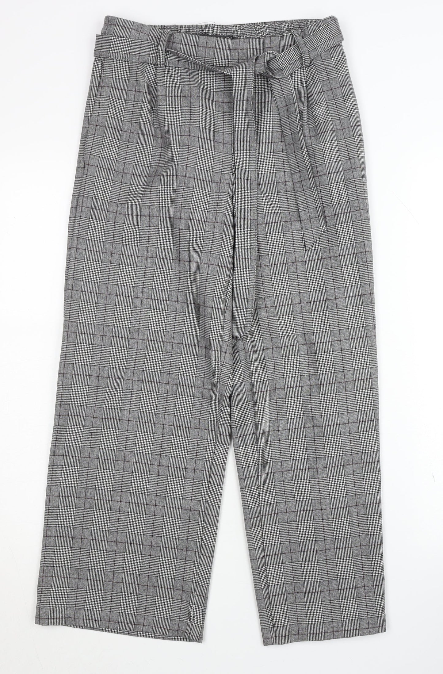 Zara Women's Grey Check Belted Trousers, S