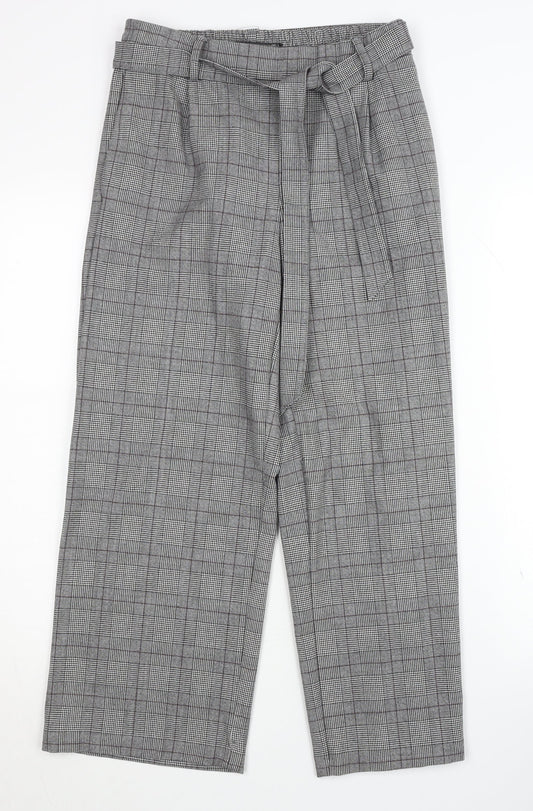 Zara Women's Grey Check Belted Trousers, S