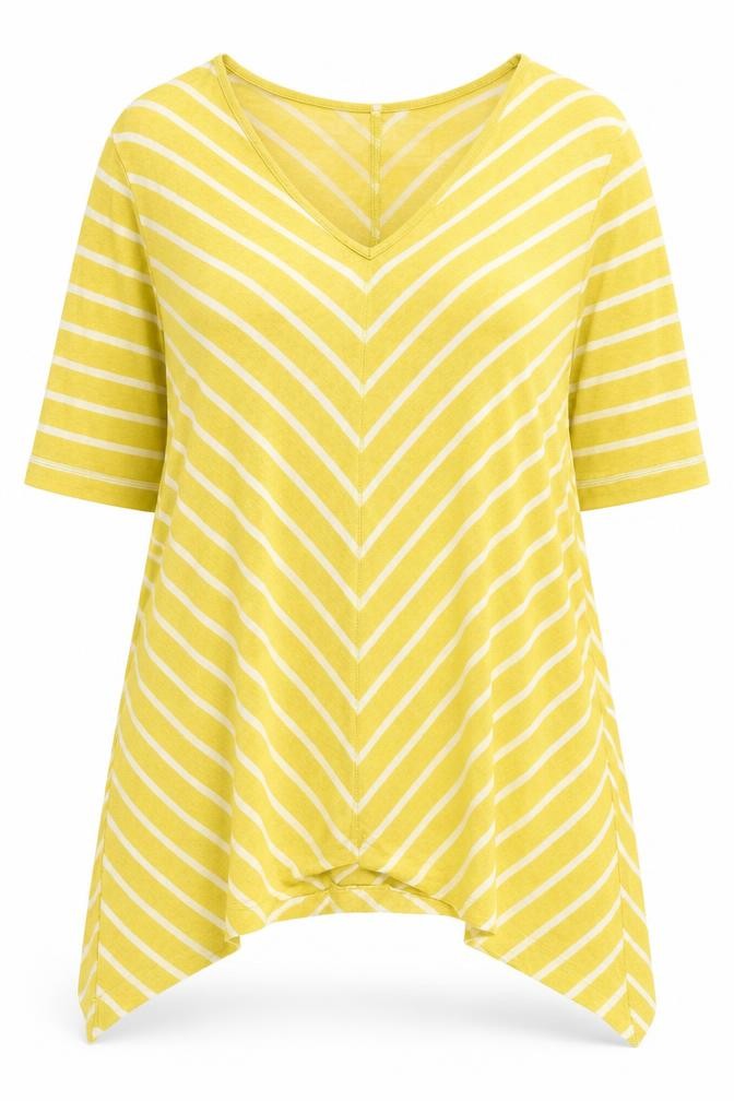 Two Danes Women's Yellow XL Striped V-Neck Jumper