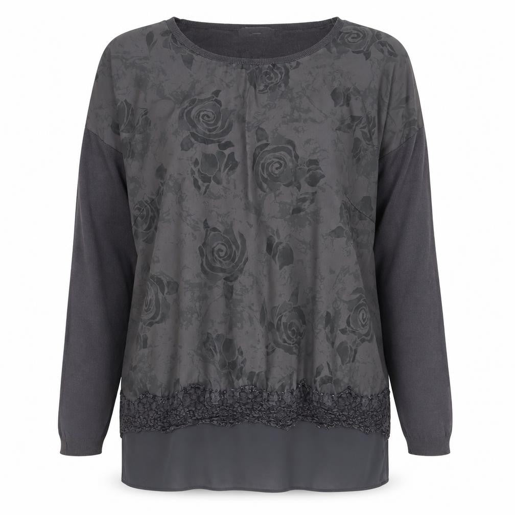 Marks & Spencer Women's Grey Floral Jumper Size 12
