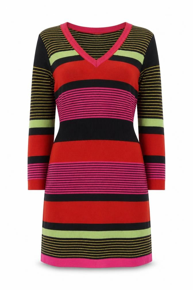 Per Una Women's Multicoloured Striped V-Neck Dress