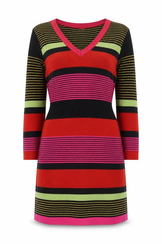 Per Una Women's Multicoloured Striped V-Neck Dress