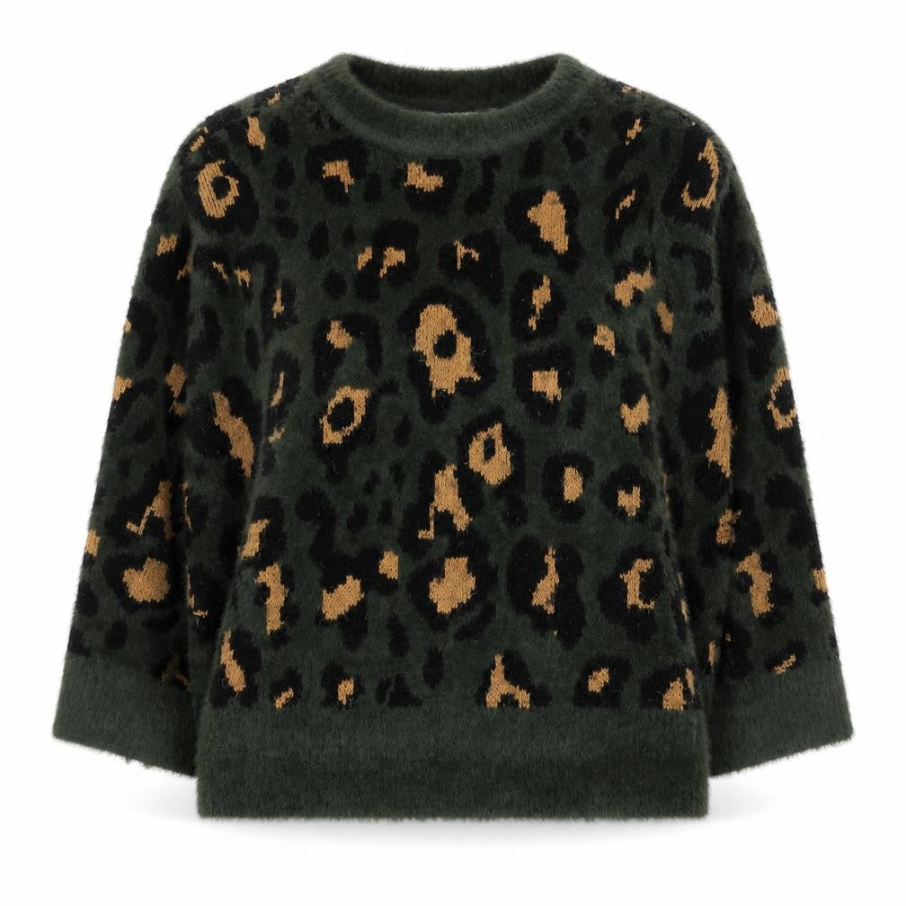 Savannah Miller Women's Green Animal Print Pullover Jumper