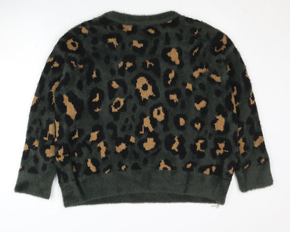 Back view of Savannah Miller Women's Green Animal Print jumper